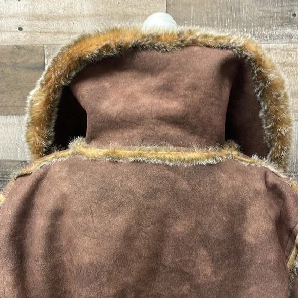 No Name Chocolate Brown Faux Suede & Faux Fox Fur Lined Coat XL - Picture 4 of 11
